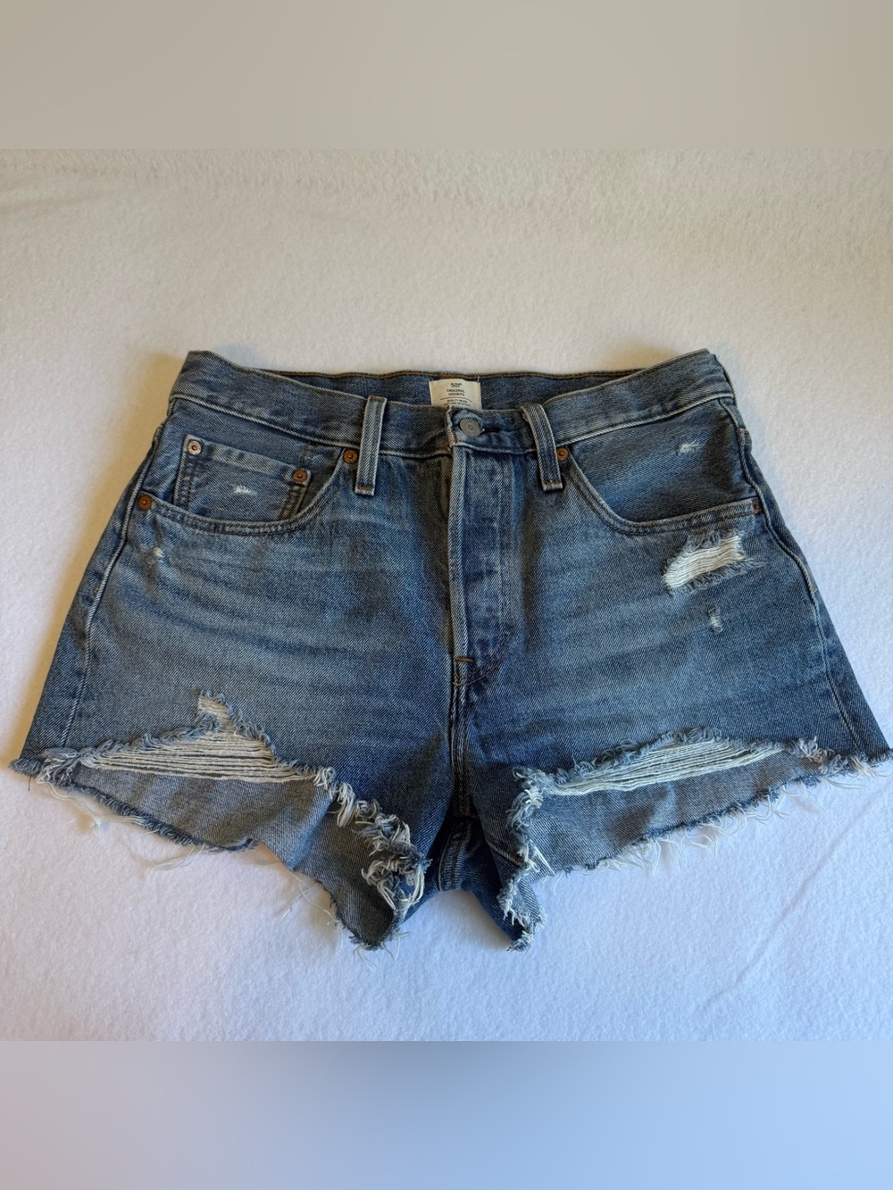 Levis 501 Denim Cutoff Shorts Distressed Frayed Blue Jean Women's Sz W30
